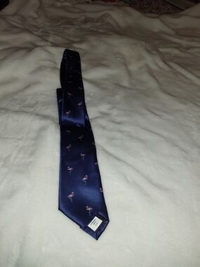 Banana Republic Navy Tie with Pink Flamingo Motif